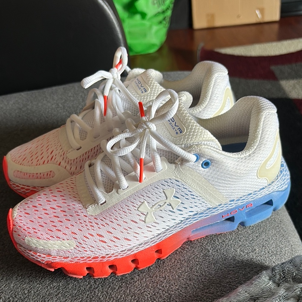 Under Armour White and Red Sneakers with Mesh Upper and Cushioning